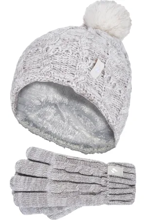 Heat Holders Meisjes Cable Bobble Muts En Handschoenen Set - Havermoutwending
