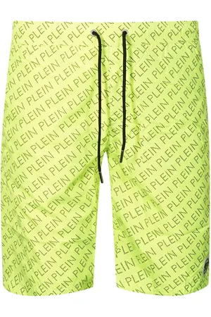 Philipp Plein Repetitive Long Logo Fluorescent Yellow Swim Shorts