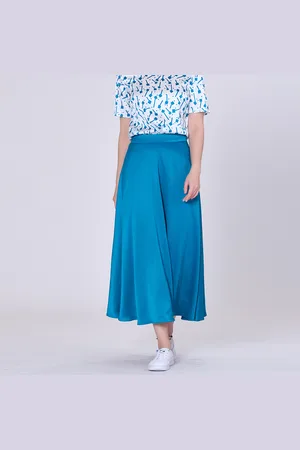 Smart & Joy Wijd uitlopende midi satijnen rok