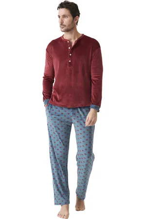 J And J Brothers Herenpyjama met lange mouwen en mandarijnkraag JJBDP5400