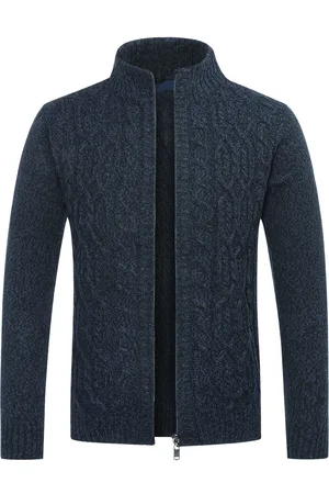 Allthemen Heren Cardigan met Rits Grof Gebreid met Opstaande Kraag