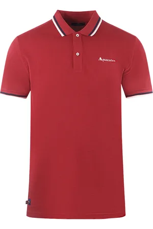 Aquascutum Twin Tipped Collar Brand Logo Bordeaux Red Polo Shirt