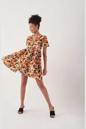 HERITA Mini-jurk met smokwerk - Bloemenmotief