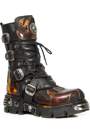 New Rock Flame geaccentueerde /rode leren laarzen - 591-S1