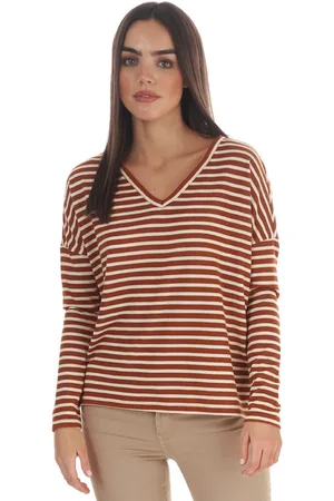 JACQUELINE DE YONG Harlow LS Tonsy Top met v-hals voor dames, brown