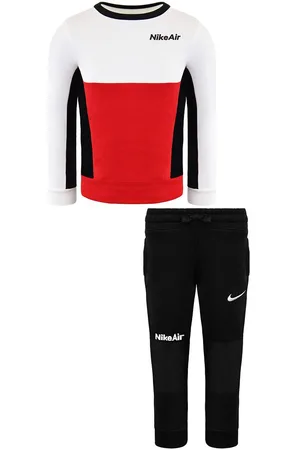 Nike Air Lange Mouw Pullover Stretch Taille Zwart Rood Kids Trainingspak DC8639 010