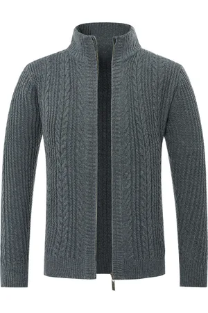 Allthemen Heren Vest met Rits Vest Grof Gebreid met Opstaande Kraag