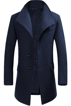 Allthemen Herenwollen jas winter zakelijk slim fit reversjas marineblauw