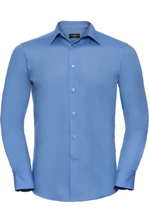 Russell Athletic Russell Collection Heren Poplin Getailleerd Overhemd met Lange Mouwen (Bedrijfsblauw)