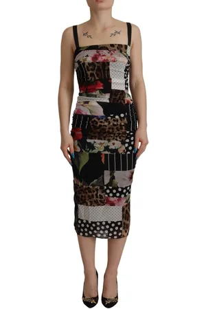 Dolce & Gabbana Patchwork Midi Floral Silk Leopard Dress