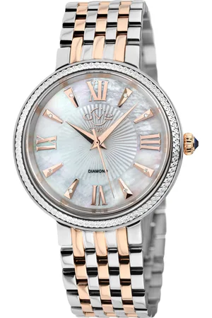 Gevril GV2 Dames Genua 12535 Zwitsers quartz parelmoer diamant tweekleurig roestvrij stalen horloge