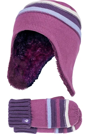 Heat Holders Pom Pom Muts En Wanten Set Voor Meisjes - Rode Violet
