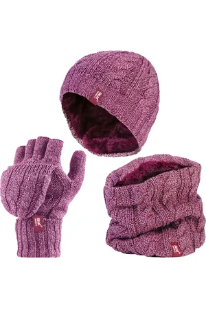 Heat Holders Dameshoed, nekwarmer handschoenen set - Roos