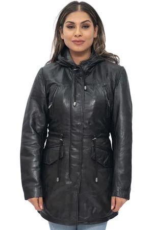 Infinity Dames leren parka jas met capuchon-Boekarest