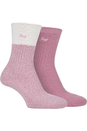 Jeep Set van 2 superzachte sokken voor wandelschoenen voor dames - Crème / Roos