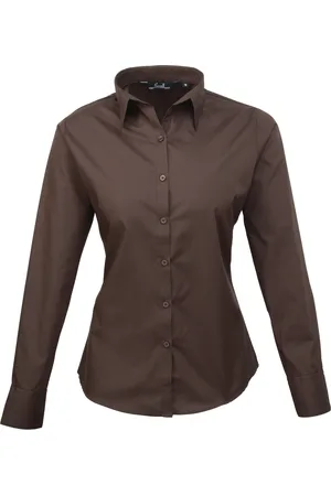 Premier Dames/dames Poplin Blouse met lange mouwen / Gewoon werk overhemd