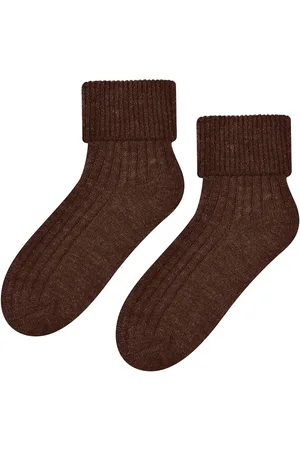 Steven Dames 1 Paar Luxe Wol Bed Sokken | Zachte Warme Lounge Slaapsokken - Chocolade