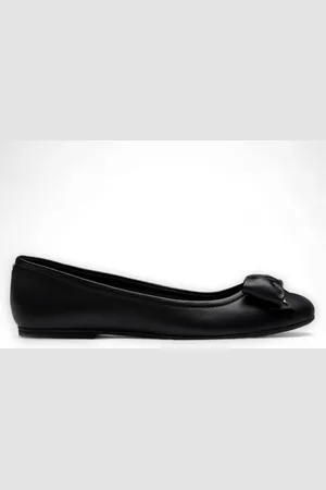 Windsor Zwarte Leren Platte Schoenen Met Strik - Bunny