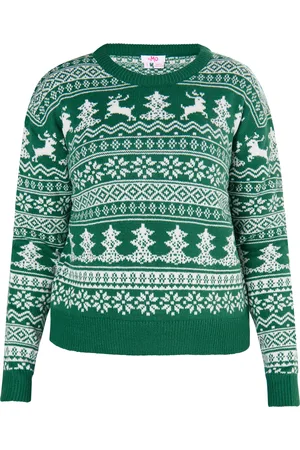 myMo Kersttrui Dames Groen Wit