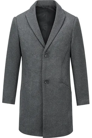 Allthemen Heren lange slim fit winter warme zakelijke wollen jas
