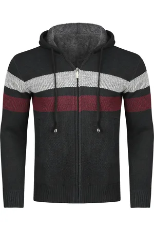 Allthemen Heren Winter Transitie Cardigan met Capuchon Gevoerde Grof Gebreide Capuchon Warme Jas Marineblauw