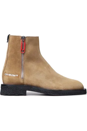 OFF-WHITE Heren Off White Suede Spongesole Enkellaarsjes in Wit