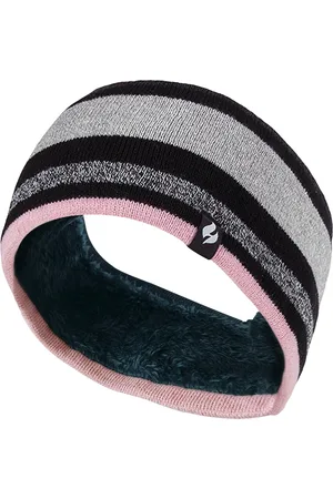 Heat Holders Dames fleece gevoerde thermo oorwarmer hoofdband - Streep Zwart Felroze