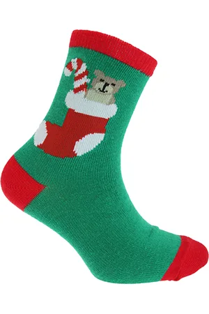 Floso Kinderen/kinderen Kerstmis Sokken (Groene Beer)