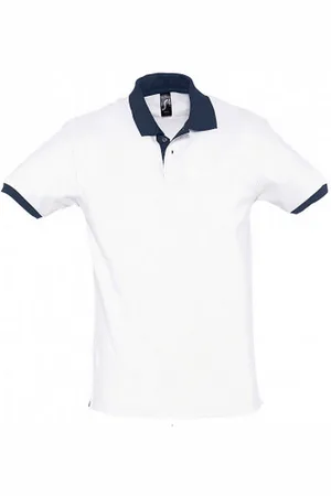 Sols Prins Unisex Contrast Pique Korte Mouw Katoenen Poloshirt (Witte/franse marine)
