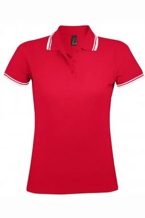 Sols Dames/dames Pasadena getipt korte mouw Pique Polo Shirt ( /Wit)