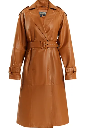 Dreimaster Leren trenchcoat Dames cognac