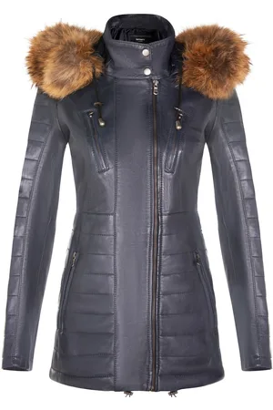 Infinity Dames slim fit leren parka-jas met capuchon-Northam