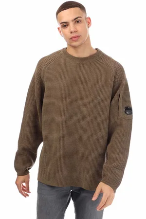 C.P. Company Heren Chenille Crewneck Waffle Knit Sweater in Walnut