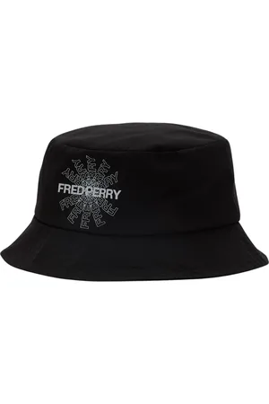 Fred Perry Graphic Print Logo Canvas Black Bucket Hat