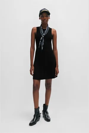 HUGO BOSS Dames Sriangla Fit And Flare Mouwloze Jurk in