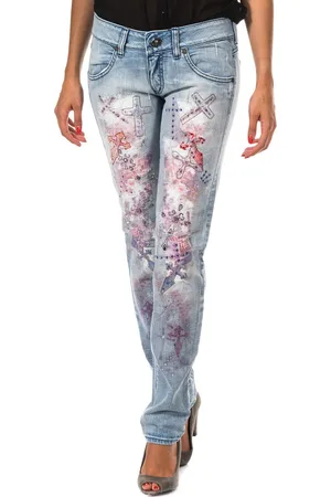 Met Lange denim broek gescheurd effect en skinny zomen F054176 vrouw