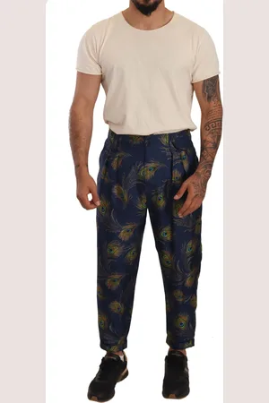 Dolce & Gabbana Taps toelopende zijden broek met pauwenprint
