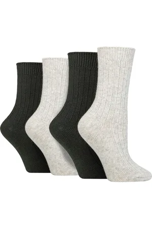 Wild Feet 4 Paar Dames Cashmere Boot Sokken | Ribgebreide Wollen Bed Sokken - Groen