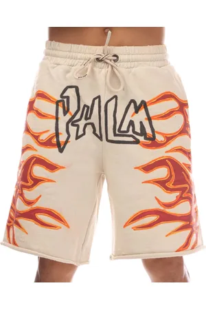 Palm Angels Heren Garment Dye Graffiti Flames Sweat Shorts in Off White