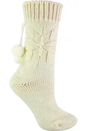 Sock Snob Dames alpaca wollen pantoffelsokken met pom pom - Room