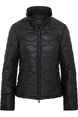 Infinity Dames Zwarte Puffer Quilted Bomber Leren Jas - Hamar