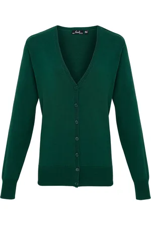 Premier Dames/dames knoop door V-hals gebreid vest met lange mouwen (Fles)