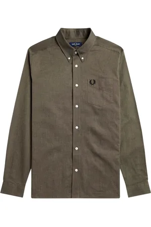 Fred Perry Effen warm steenbruin Oxford-shirt met lange mouwen