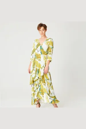 Smart & Joy Tropische print frisse midi -jurk met kruisbuste