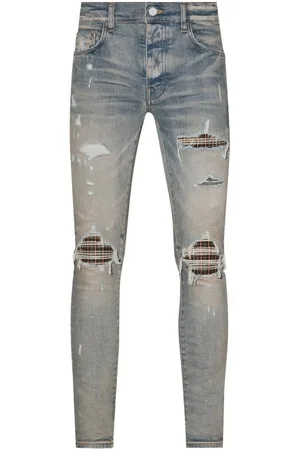 AMIRI MX1 neon geruite Clay Indigo blauwe jeans