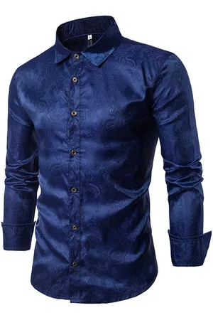 Allthemen Slim-fit geborduurd marineblauw Paisley-overhemd