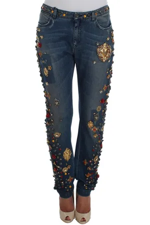 Dolce & Gabbana Hart Verfraaide Jeans Met Kristallen Rozen