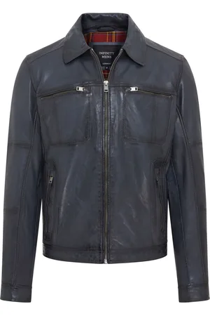 Infinity Heren Blauw Klassiek Leren Bikerjack - Bettles