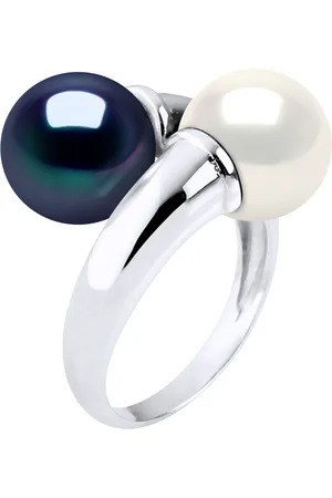 Diadema Ring YOU AND ME Zoetwater Pearl White en Black 8 mm 925