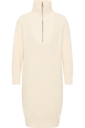 Dreimaster Gebreide midi-jurk met lange mouwen naemi Dames wolwit
